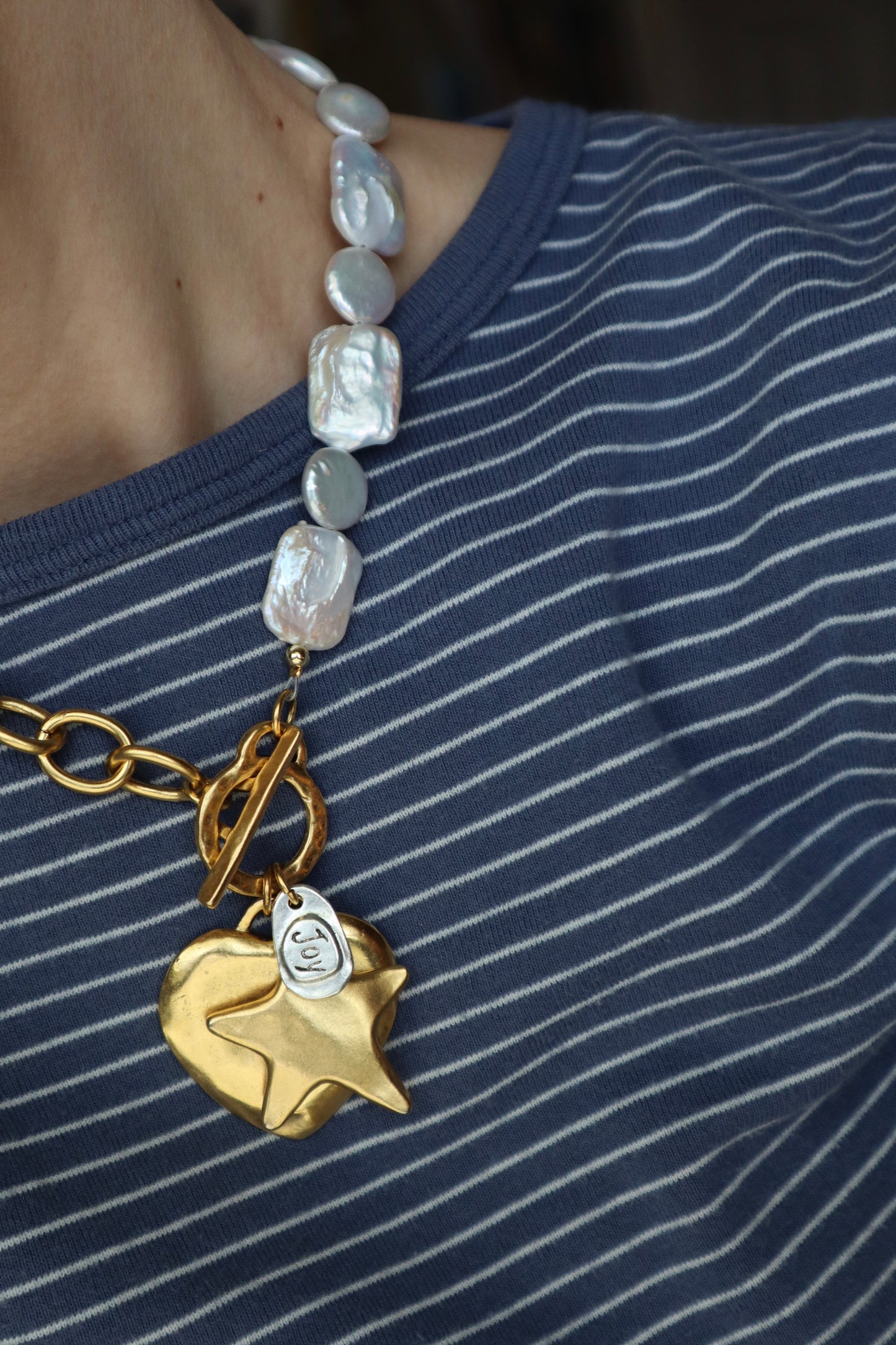 pearl + gold stack charms