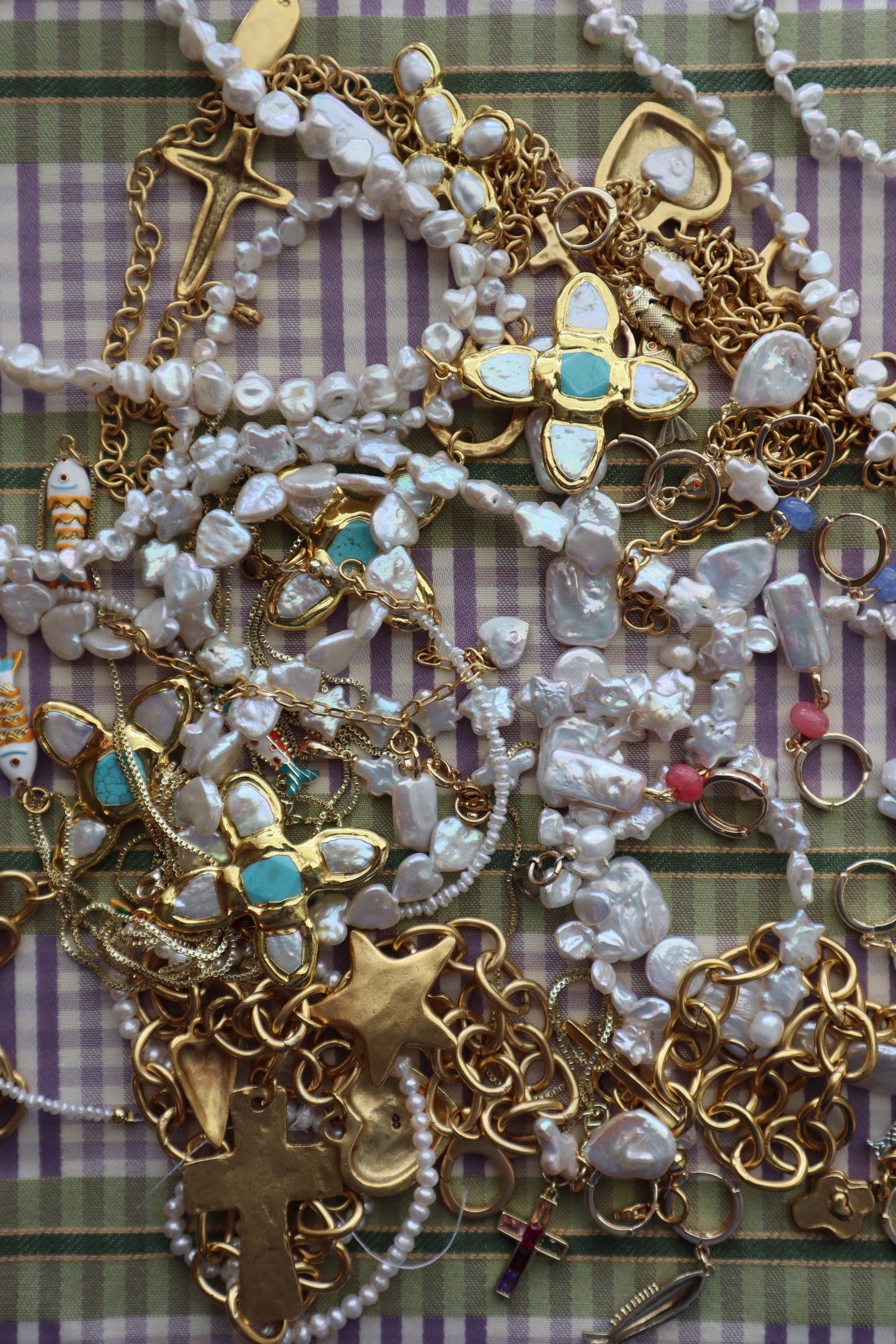 mini pearl cross necklace