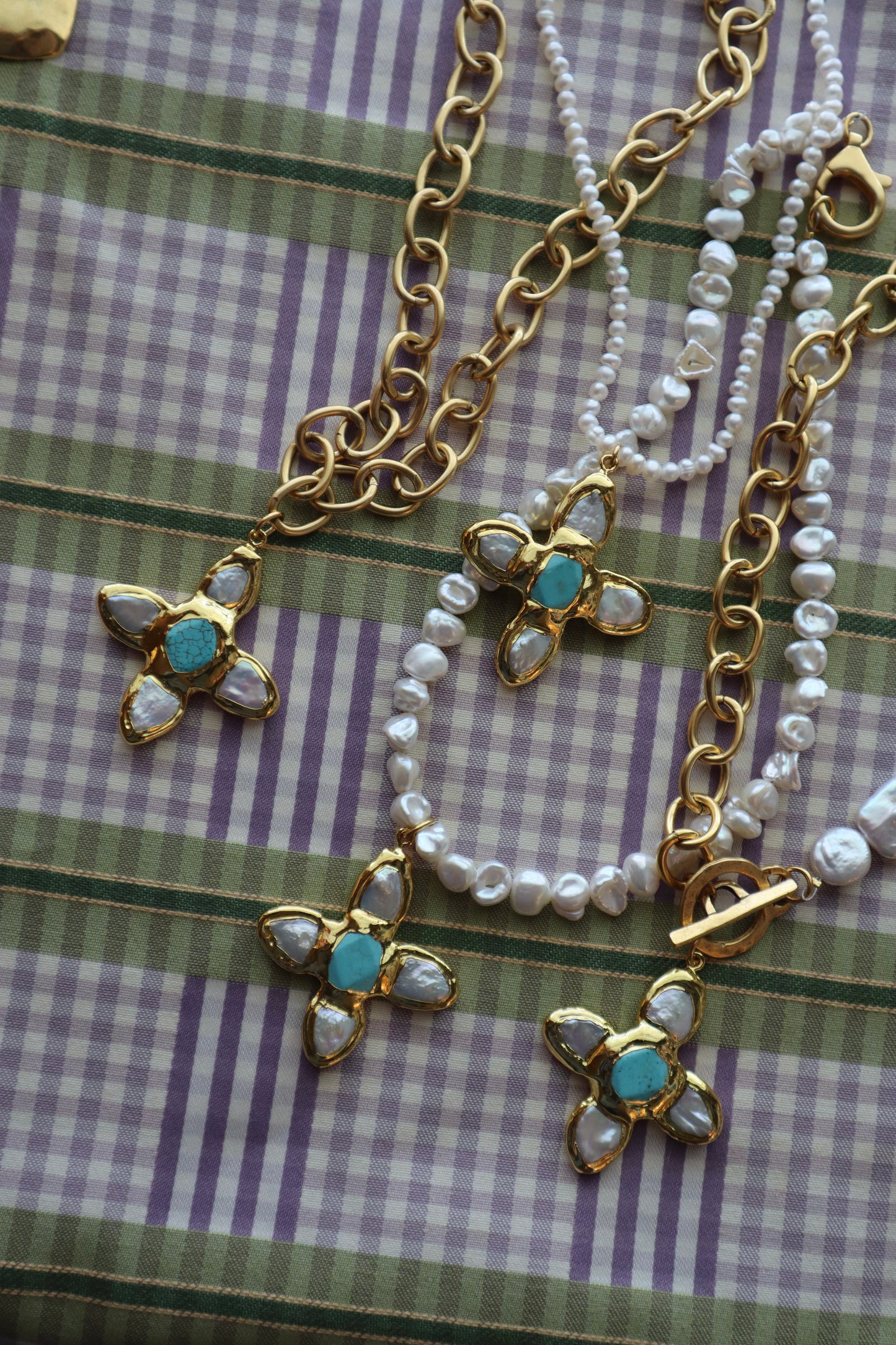dainty turquoise cross pearl