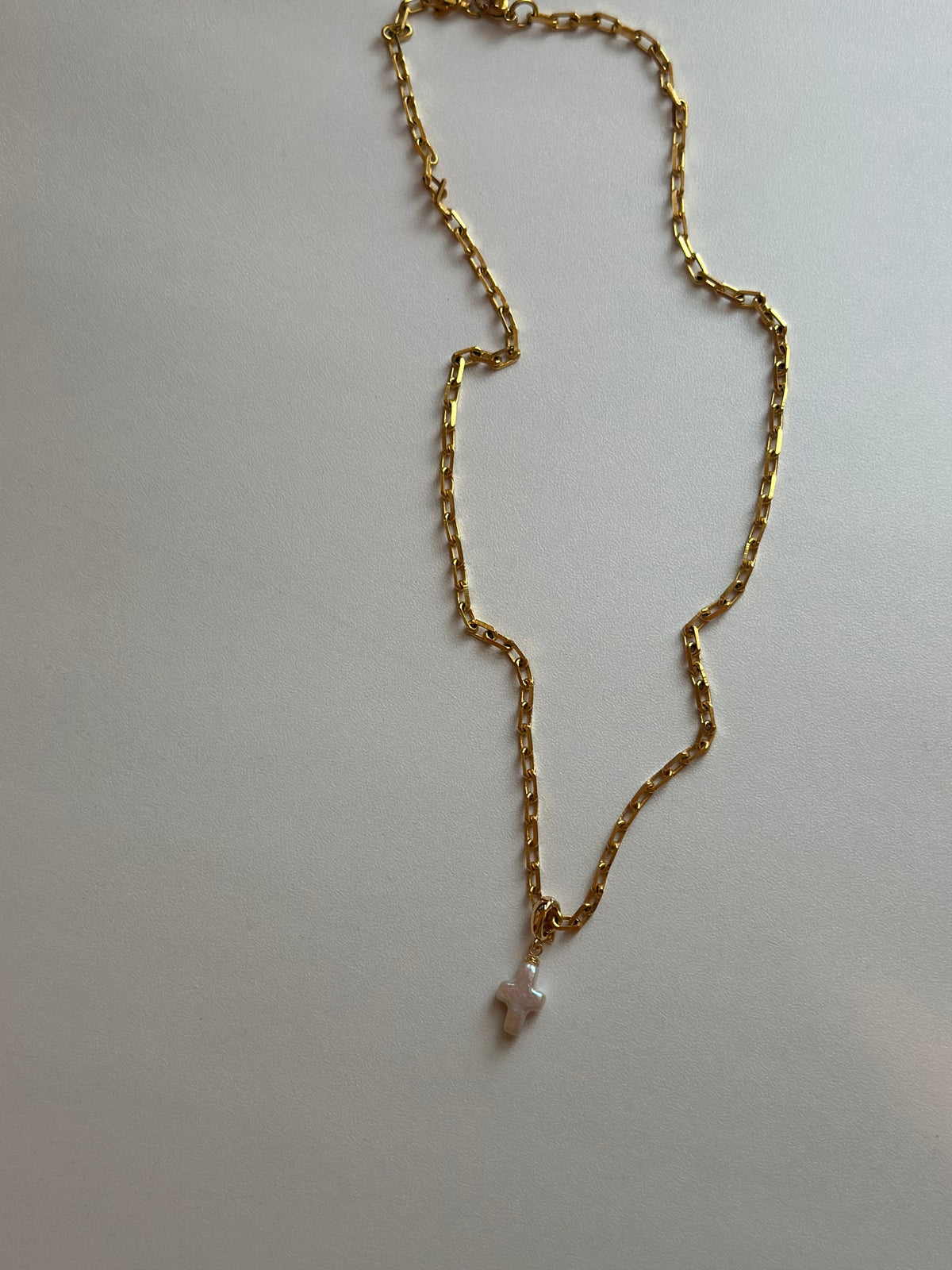 mini pearl cross necklace