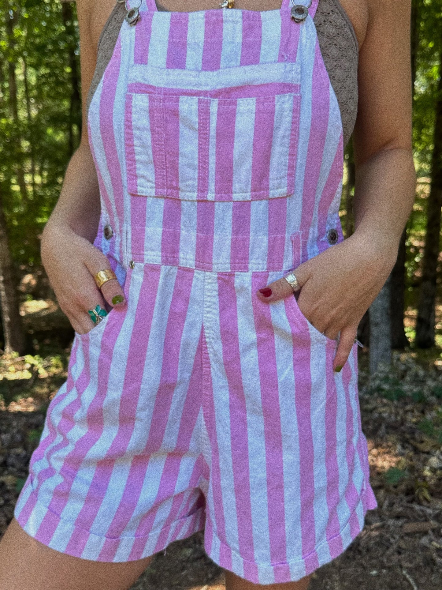 striped pink overalls