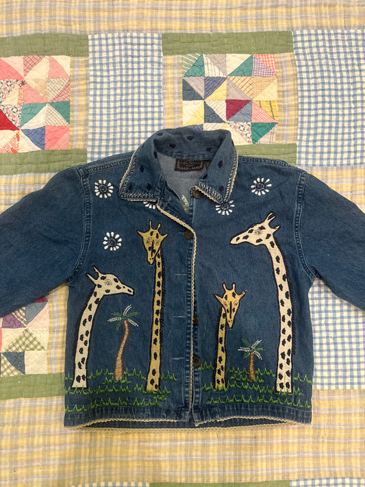 giraffe themed denim jacket