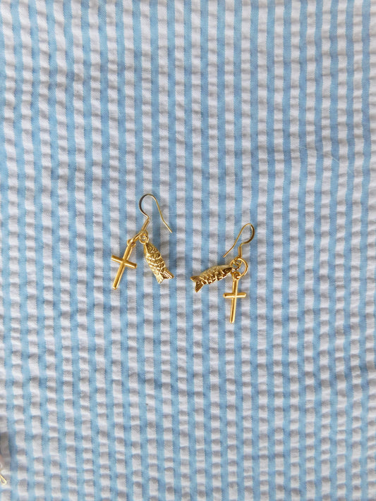 Fish + Cross Earrings