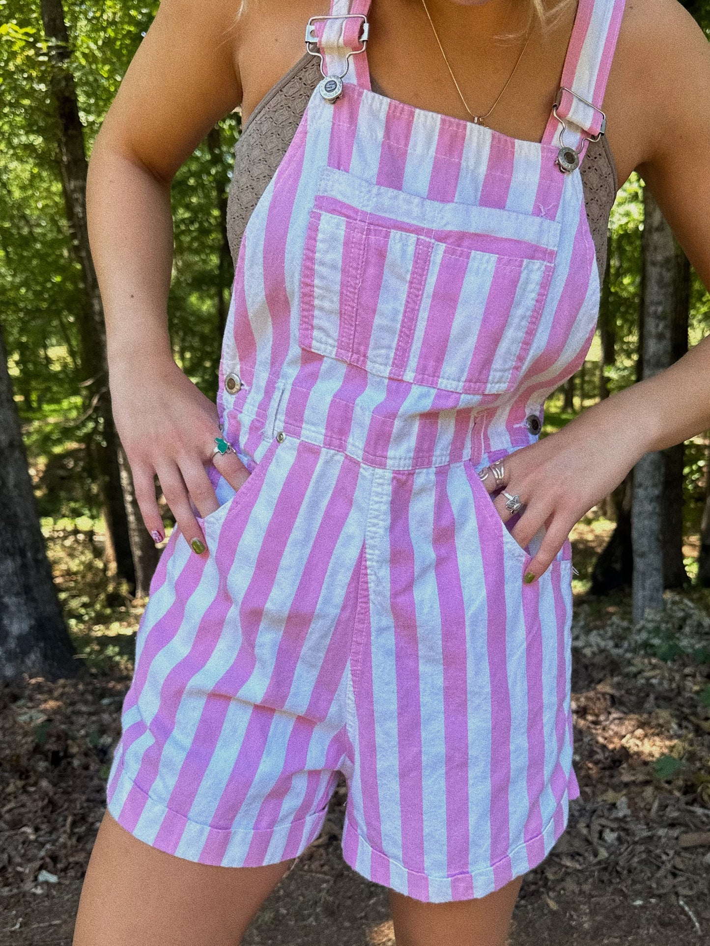 striped pink overalls