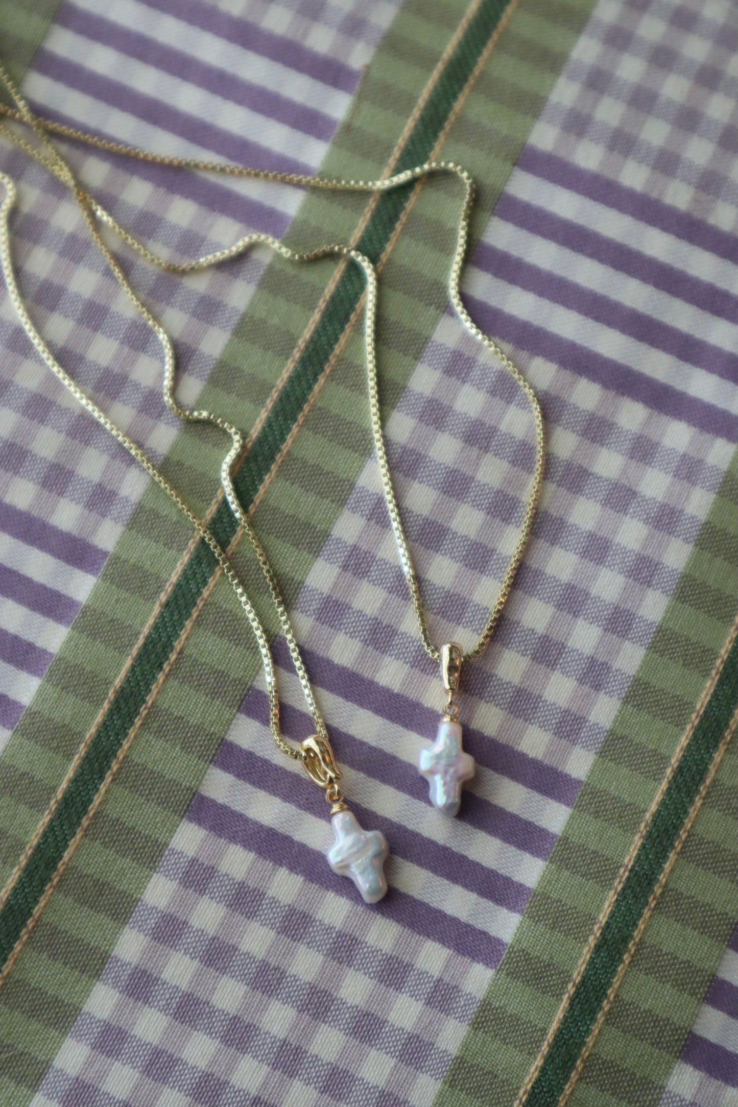 mini pearl cross necklace