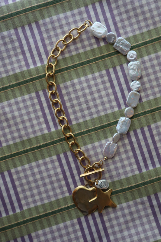 pearl + gold stack charms