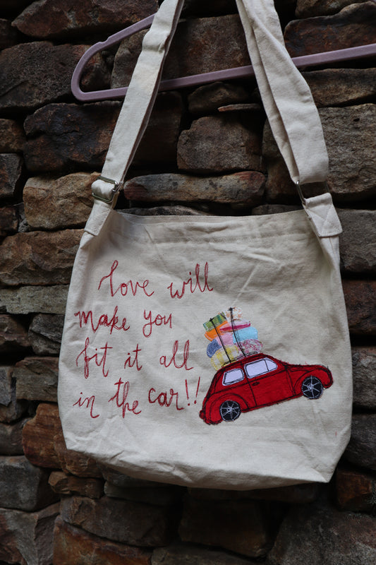 love takes miles tote