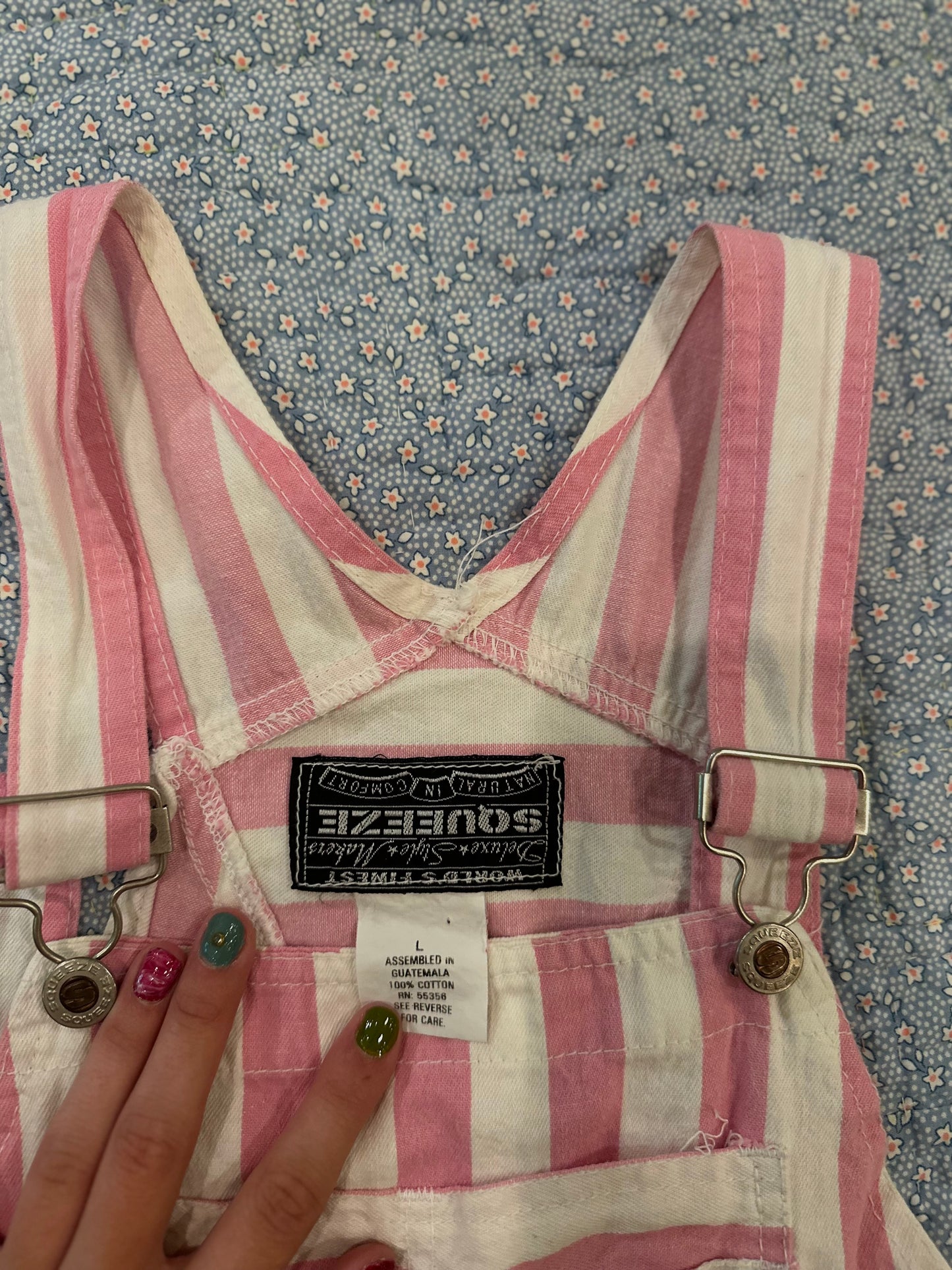 striped pink overalls