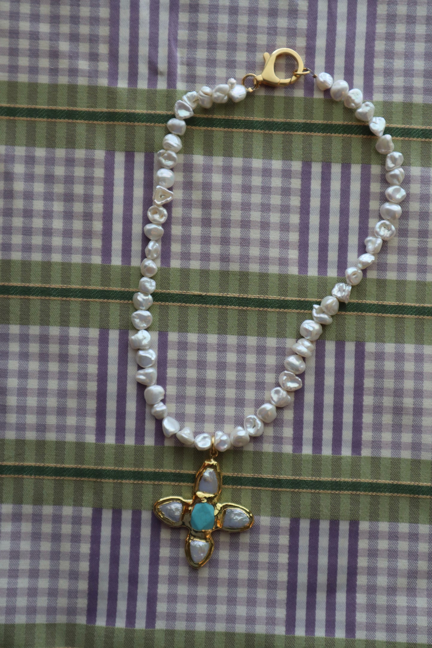 pearl turquoise cross