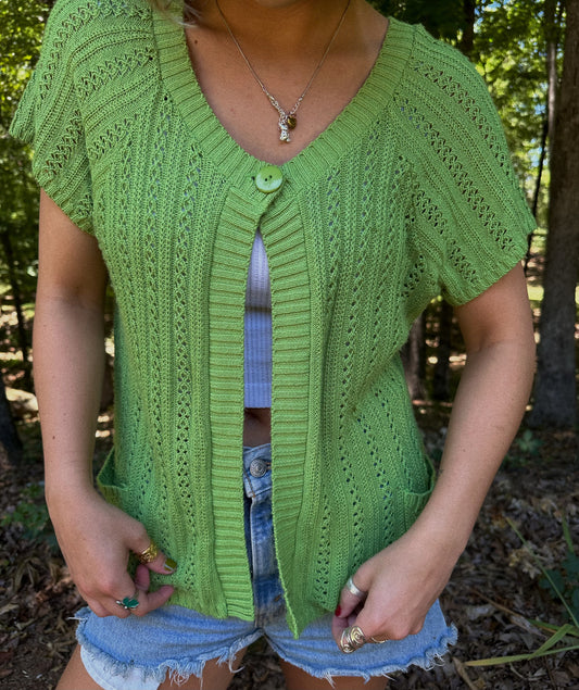 green knit cardigan