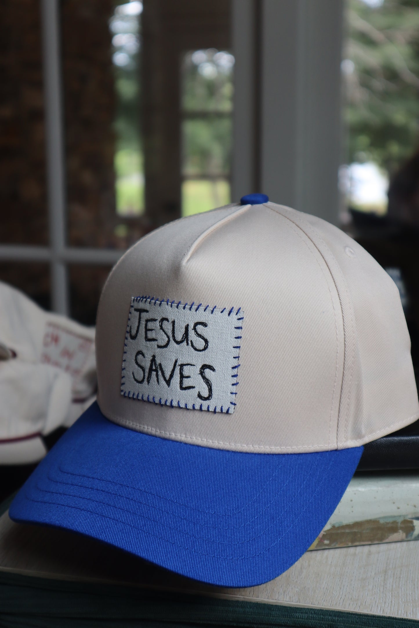 "Jesus saves" - blue trucker hat