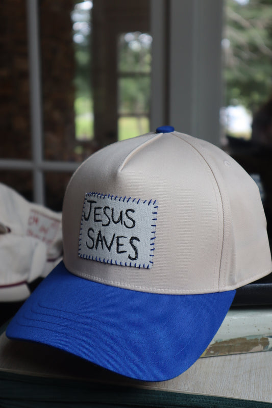 "Jesus saves" - blue trucker hat